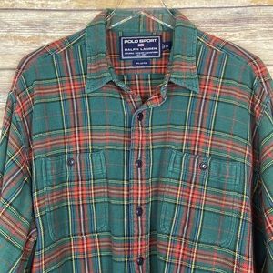 🍀Polo Sport by Ralph Lauren Woven Plaid Long Sleeve Button Up Shirt Sz. XL
